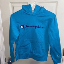 Champion Youth Girls Hooded Sweatshirt Hoodie Medium Teal Purple Logo