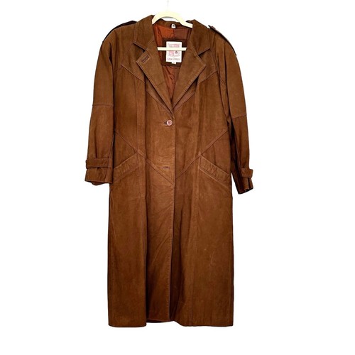 Vintage 80s Lisa Loren Brown Suede Leather Full Length Duster Coat sz XS - Picture 3 of 15