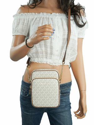 MICHAEL KORS JET SET TRAVEL MD NORTH SOUTH FLIGHT CHAIN CROSSBODY BAG MK VANILLA