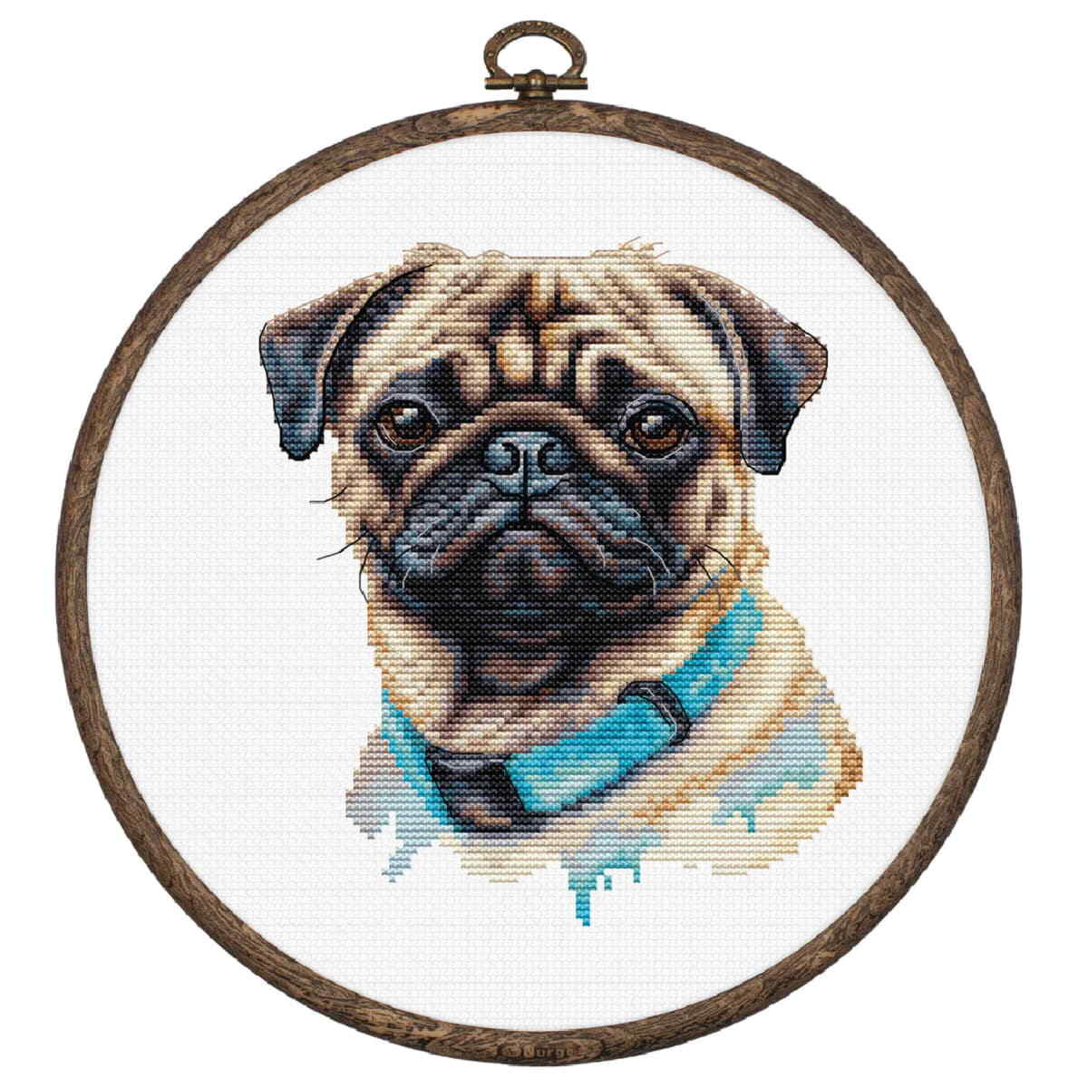 Luca-S counted cross stitch kit with hoop ""Pug"", 13x15cm, DIY