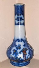 Rare Antique Hand Coloured Chinoserie Transferware Bulaster Shaped Vase C 1900+
