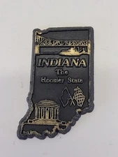 Vintage USA America Souvenir State Shape Magnet Indiana Hoosier Black Gold 2"