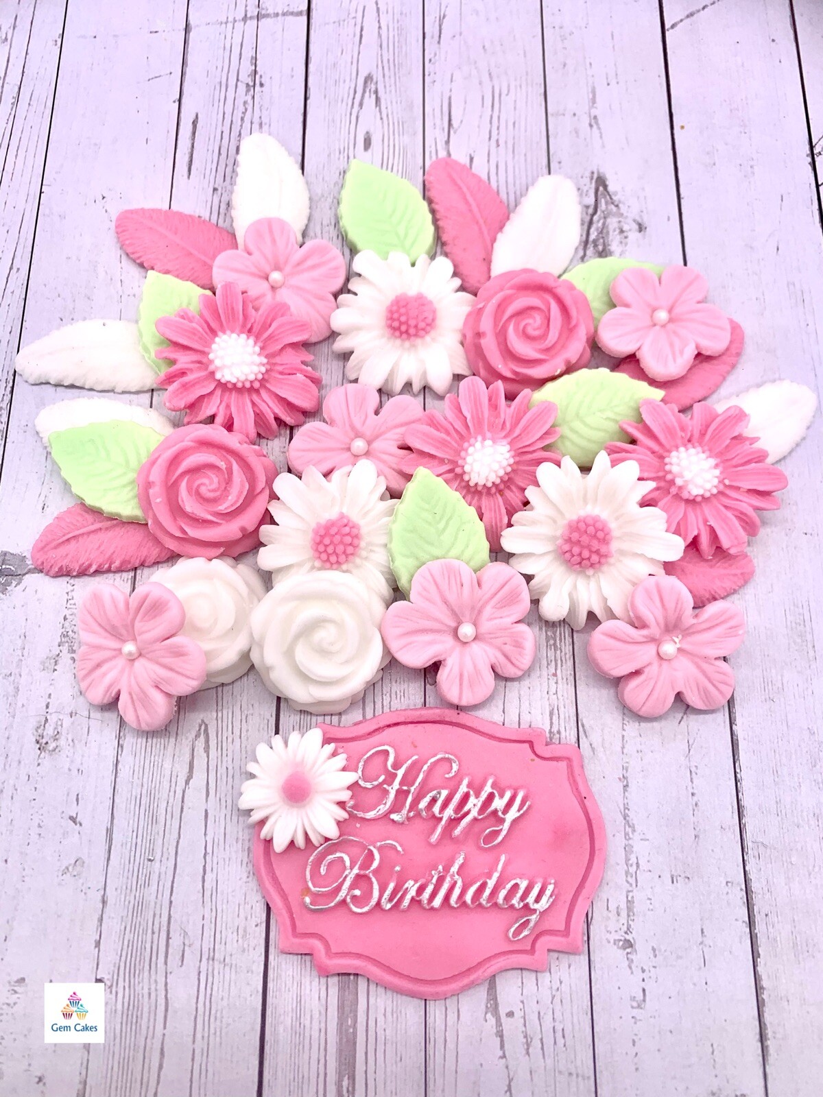 33 Edible Pink Fondant Flowers Leaves Cake Toppers Birthday Decorations