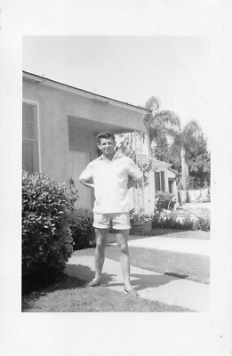 Vintage Handsome Young Man 1950s Photo White Collared Shirt Short Shorts