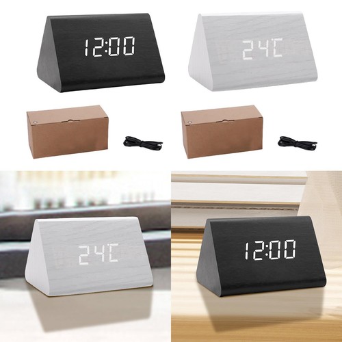 Digital Alarm Clock Wooden Triangle Alarm Clock for Indoor Desktop Gift - Picture 2 of 16