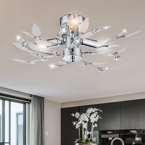 Deckenleuchte Deckenlampe Wohnzimmerleuchte Metall 3 flammig Chrom Dekorblätter - Bild 11 von 18