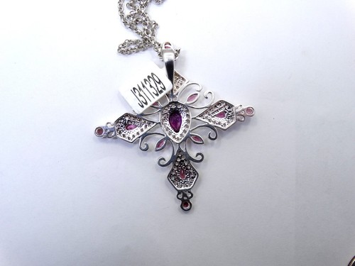 Gorgeous QVC Pink TOURMALINE Simulant CZ Sterling Silver Cross Pendant Necklace - Picture 6 of 7