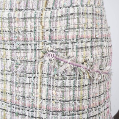 69378 auth CHANEL multi pastel 2005 05P FRINGE TWEED Skirt 36 XS