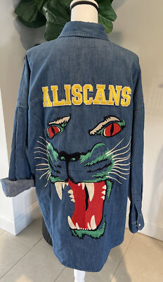 AUTH.GUCCI WASHED DENIM STREET STYLE  ALISCANS   W/PATCH TIGER SHIRT 48 L NEW