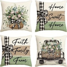 4 Piece Linen Pillow Cover Printed Home Sofa Bedroom Decorative Cushion Cover