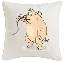 KISSENBEZUG 40X40cm SCHWEIN MIT DEM NASENSTECKER STÖPSEL CARTOON SPASS FUN KULT