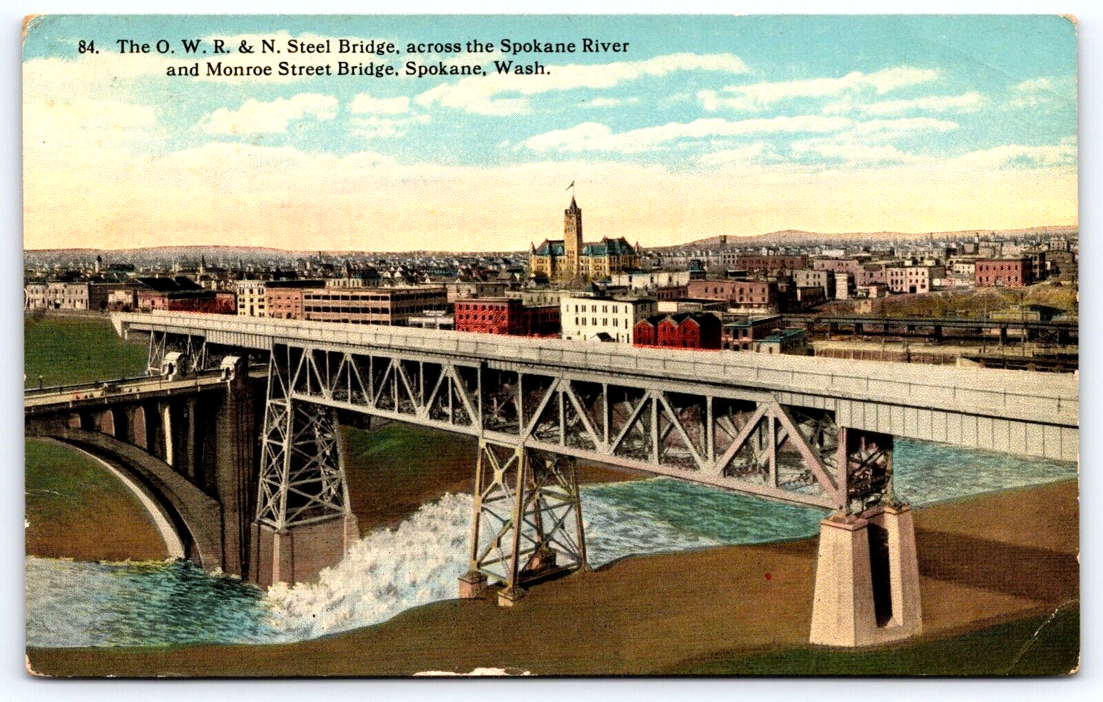 Original Vintage Postcard Steel Bridge Spokane River Spokane Washington USA