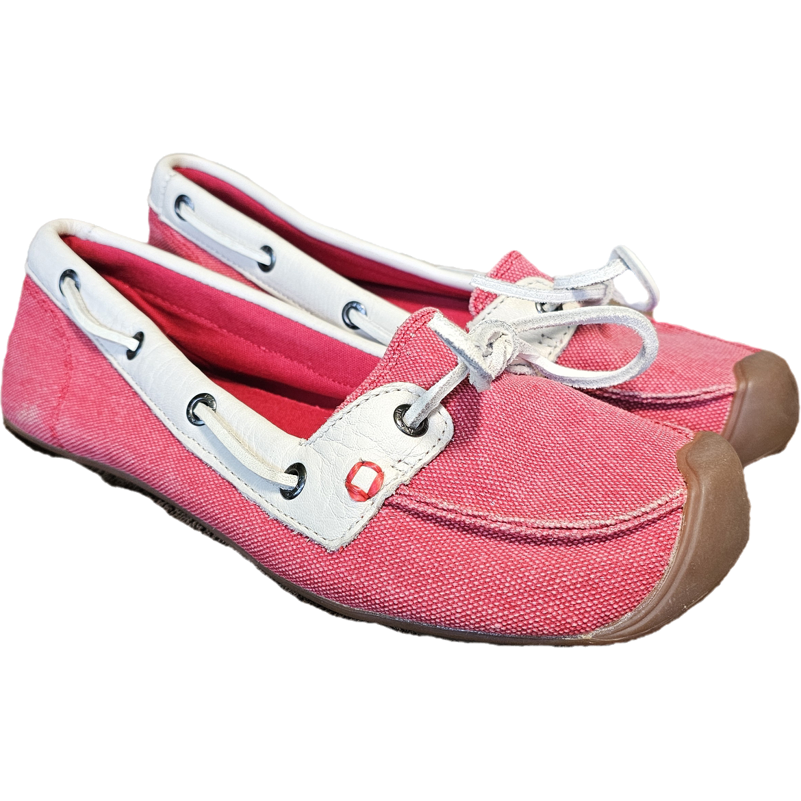 Scarpe da barca KEEN Catalina rosse bianche in tela preppy nautica a vela standard usate in ottime condizioni 8 5
