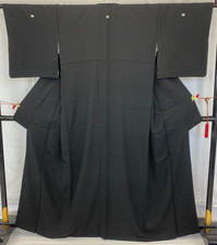Japanese Vintage Kimono Polyeste Black Tomesode Family crest Length 63 in