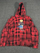 Polo Ralph Lauren Polo Bear Hoodie Boys Size XL Red Buffalo Plaid Holiday