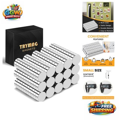 Compact 6x2mm Neodymium Magnets - 150 Pcs Strong Hold for Kitchen & Whiteboards