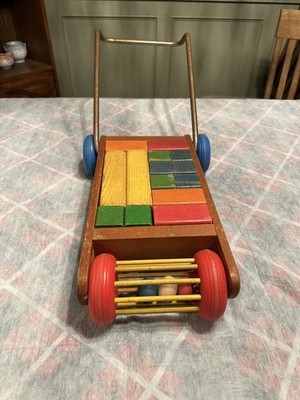 Playskool walker wagon with roller & blocks vintage