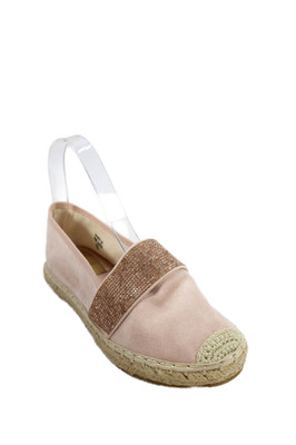 Bella Marie Womens Suede Espadrille Crystal Embellished Loafers Shoes Pink Sz 6