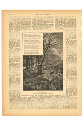 KDA146 - Stich Druck - 1889 - Gedicht November Zeichnung von Boot - Mann mit Sto