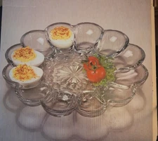 Vintage New Essentials Toscany Collection Deviled Egg Plate Clear with Box 10"  