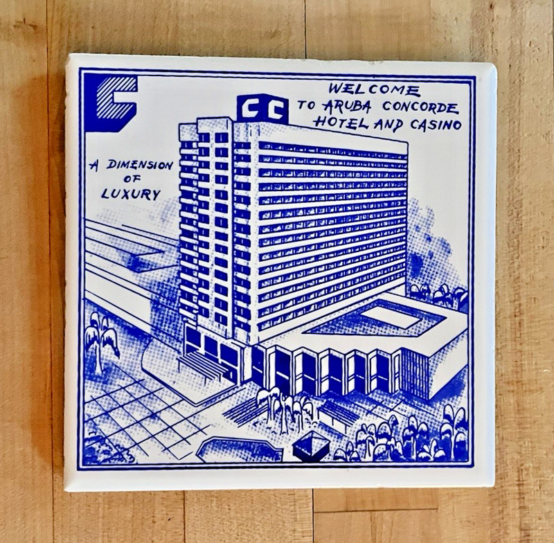 Vintage RAKO Ceramic 6" x 6" Tile - Welcome to Aruba Concorde Hotel and Casino