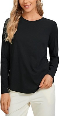 CRZ YOGA Pima Cotton Crewneck Long Sleeve Shirts for Women - Medium, Black 