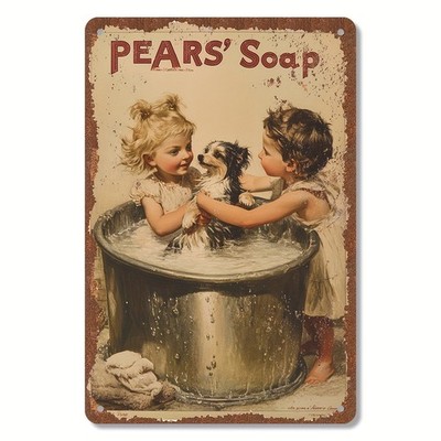 2D Flat - Vintage Pear Soap Tin Metal Signs Home Décor 8x12 Inch 2D Design, Suit