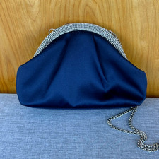 Elegant Nina Women s Navy Blue Satin Crystal Frame Clutch Evening Bag