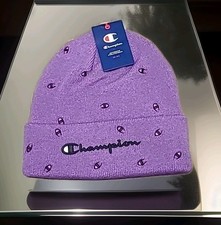 Champion all-over print AOP logo cuff beanie, Purple Brand New w/Tag Authentic