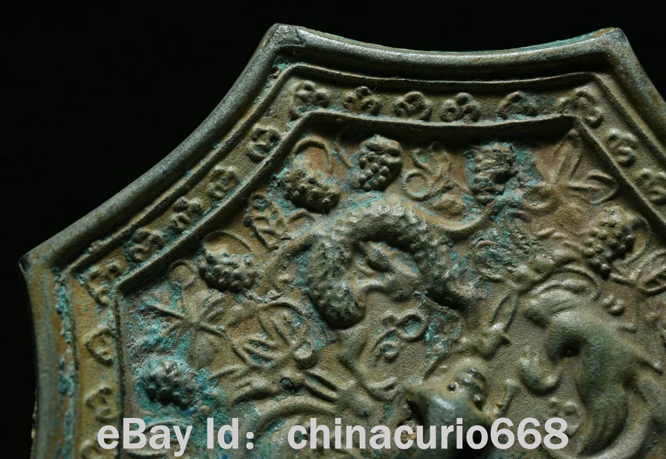 Espejo de bronce flor animal marino talla dinastía artículos de bronce de 3,1" antigua China Foto 3 de 4