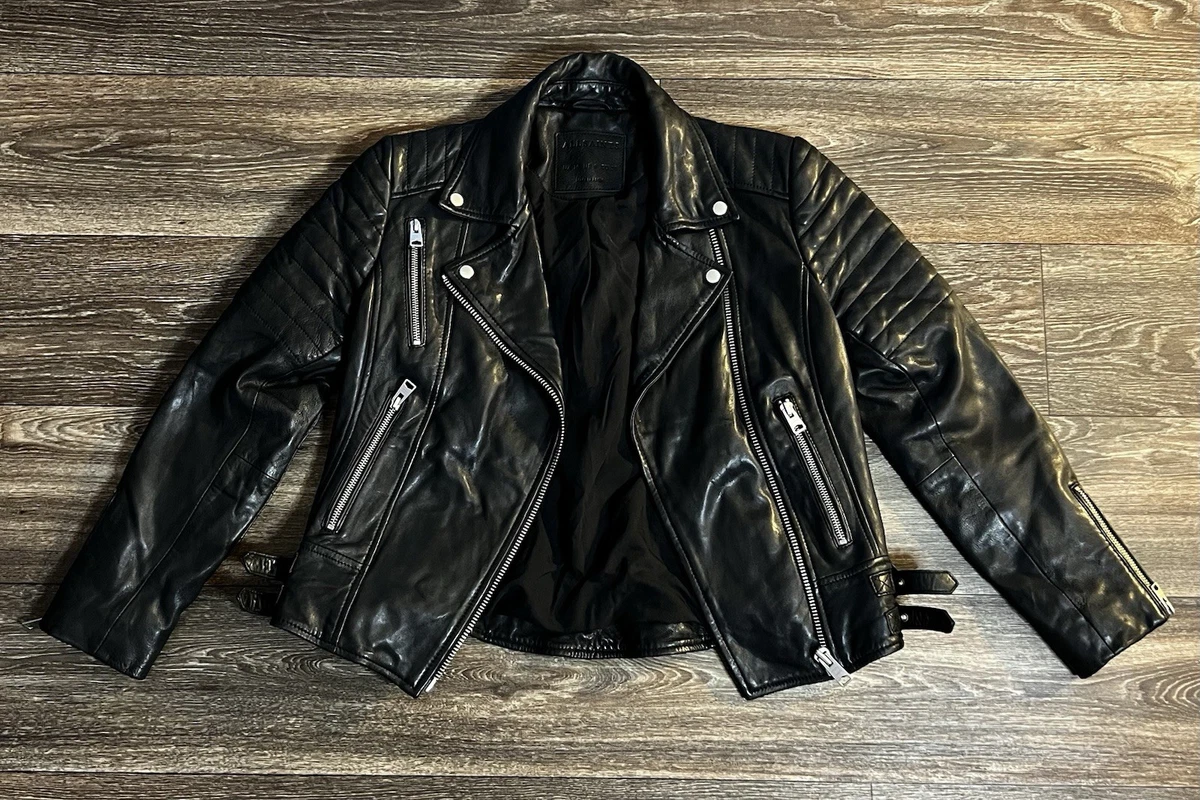 美品　オールセインツ　LUNA LEATHER BIKER MAC　黒　38 AllSaints Leather Outer Shell Biker Coats, Jackets & Vests for