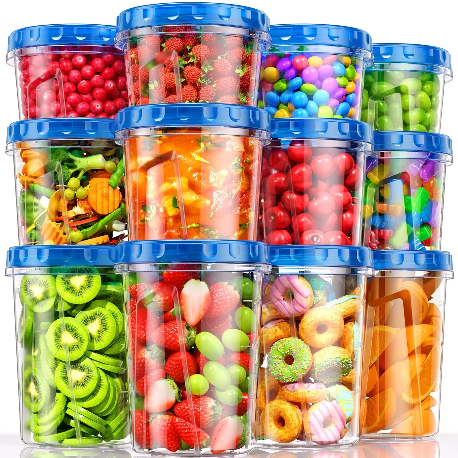 12 Pack- 34/24/17oz Freezer Storage Containers, Plastic Food Storage Containe...