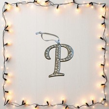 3.5" Silver Tone Metal 'P' Letter Initial Bling Christmas Tree Ornament