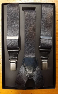 Bretelle imprimée effet cuir noir 36 mm avec cuir - 100 % Made in Italy - Photo 1/4