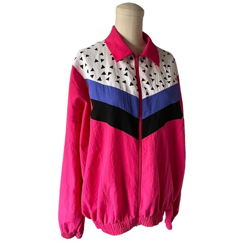 Chaqueta geográfica vintage años 80 años 90 EE. UU. rosa brillante rompevientos a rayas talla L - Imagen 5 de 7