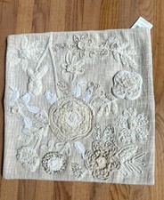 Pottery Barn Lyla Pillow Cover Neutral 18 sq Embroidered Applique Neutral Crewel