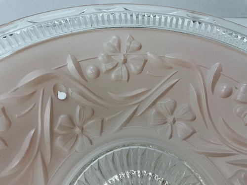 10 1/2" Vintage Rosa & Klarglas Leuchte 3 Loch Geprägtes Blumendesign - Bild 13 von 17