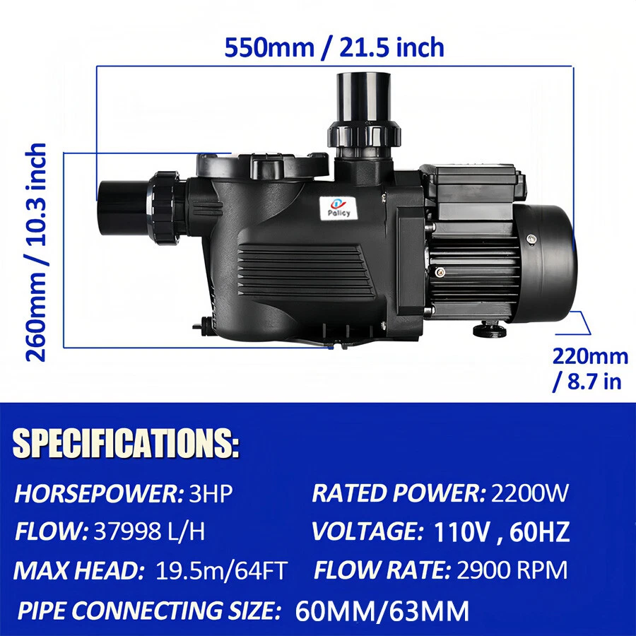 3.0 HP For Hayward Swimming Pool Pump Motor w/Strainer Generic In/Above Ground - Image 4 of 4