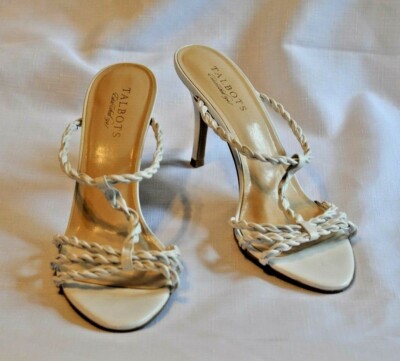 white woven heels