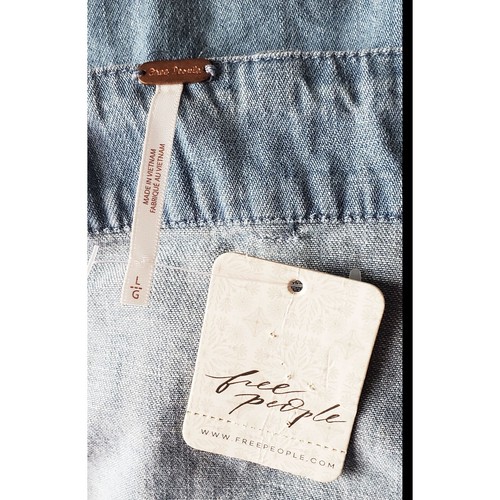 Free People NWT Blue Sami Denim Collared Halter Mini Dress Backless Sz L - Picture 12 of 13
