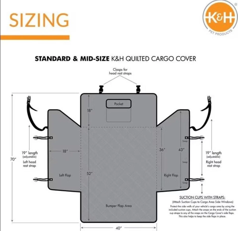 K&H Quilted Gray Cargo Pet Cover for Mid-sized SUV's 52x40x18 inches #7867 NEW! - Image 2 of 4