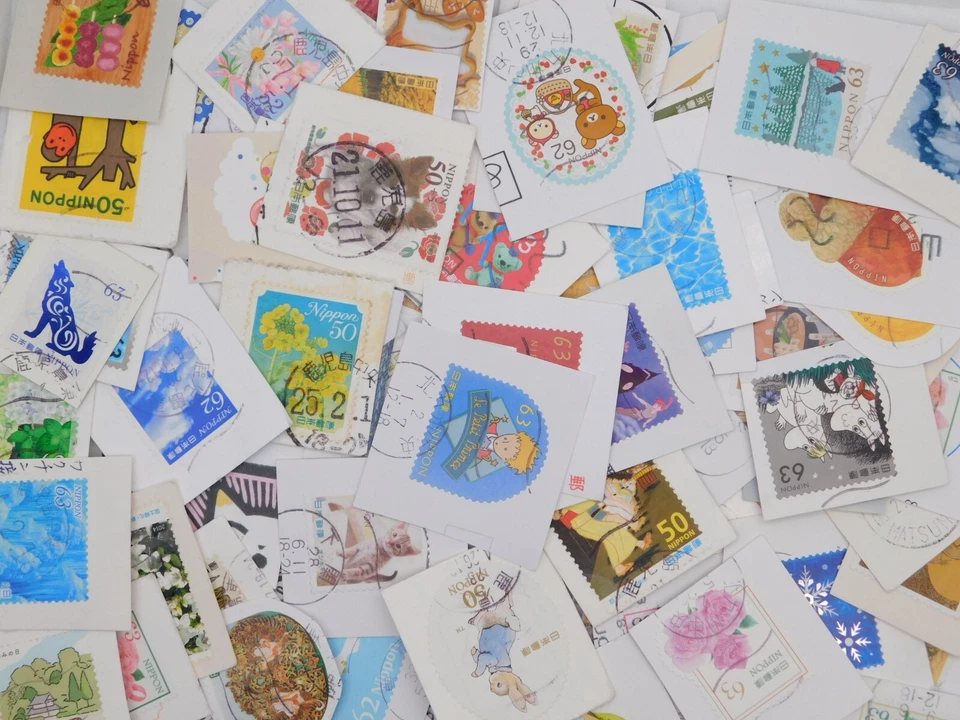 STAMP JAPAN 2024-14 LOW VALUE 63 62 52 50yen 1000pcs 300g lot ON paper kiloware - Image 3 of 4