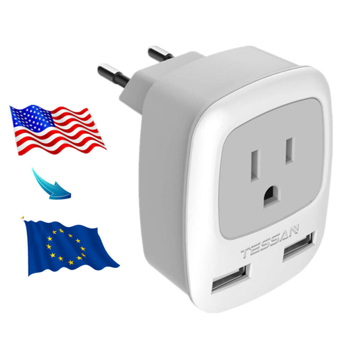 European Travel Plug Adapter International Power Adaptor With 2 USB Outlet - Picture 11 of 12