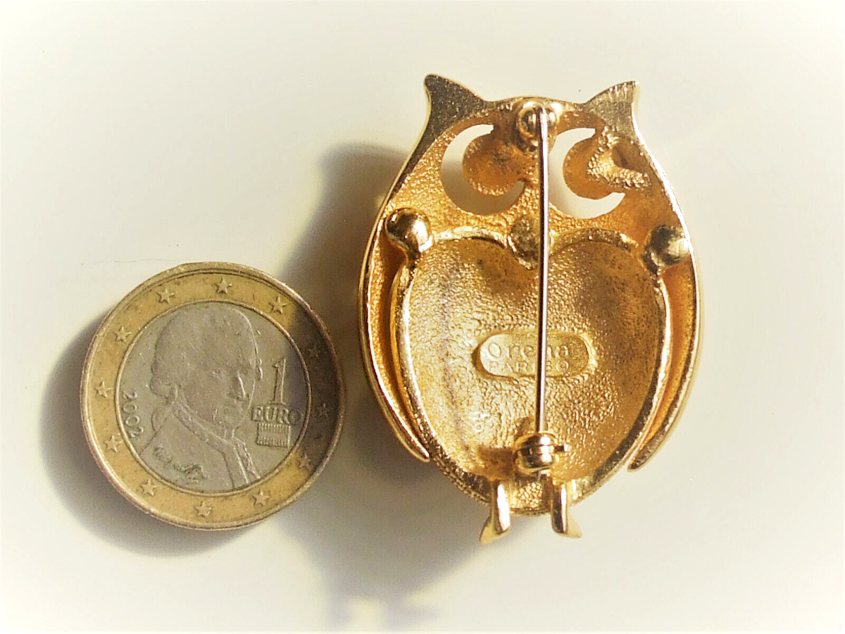 Broche Chouette/hibou Vintage ORENA PARIS - Métal Doré, Années 1980, En Très Bon état