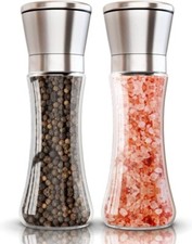 Set Tall 185mm Salt Pepper Grinder Stainless Steel Glass Shaker Mill Adjustable