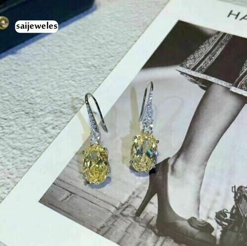 2.50CT Oval Cut Lab-Created Diamond Women's Drop Earrings 14K White Gold Finish - Picture 1 of 6