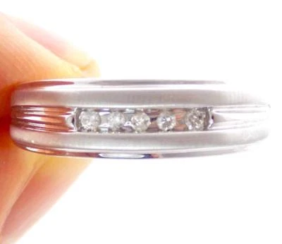 10K SOLID WHITE GOLD NATURAL EARTH MINED DIAMOND CHANNEL SET WEDDING BAND RING - Image 1 of 4
