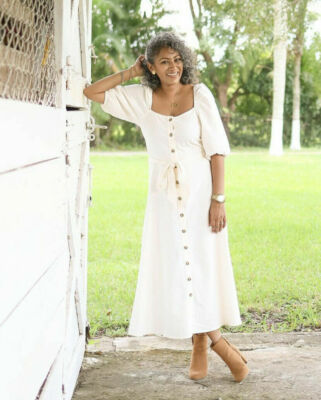 H&M Trend Cream Cotton Crepe Button Front Square Neck Midi Summer Dress  Size 12 | eBay