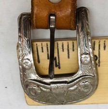 Vtg Women Bull Head Buckle Rodeo Studded Genuine Leather Belt Size XS 25  -29  