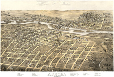 Aurora, Illinois - 1867 - Aerial Birds Eye View Map Poster